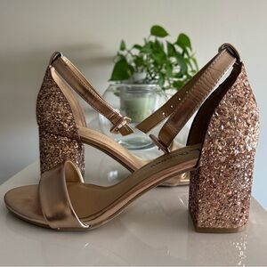 CL by Laundry Metallic Golden Rose Glitter Block Heels - size 8/38.5